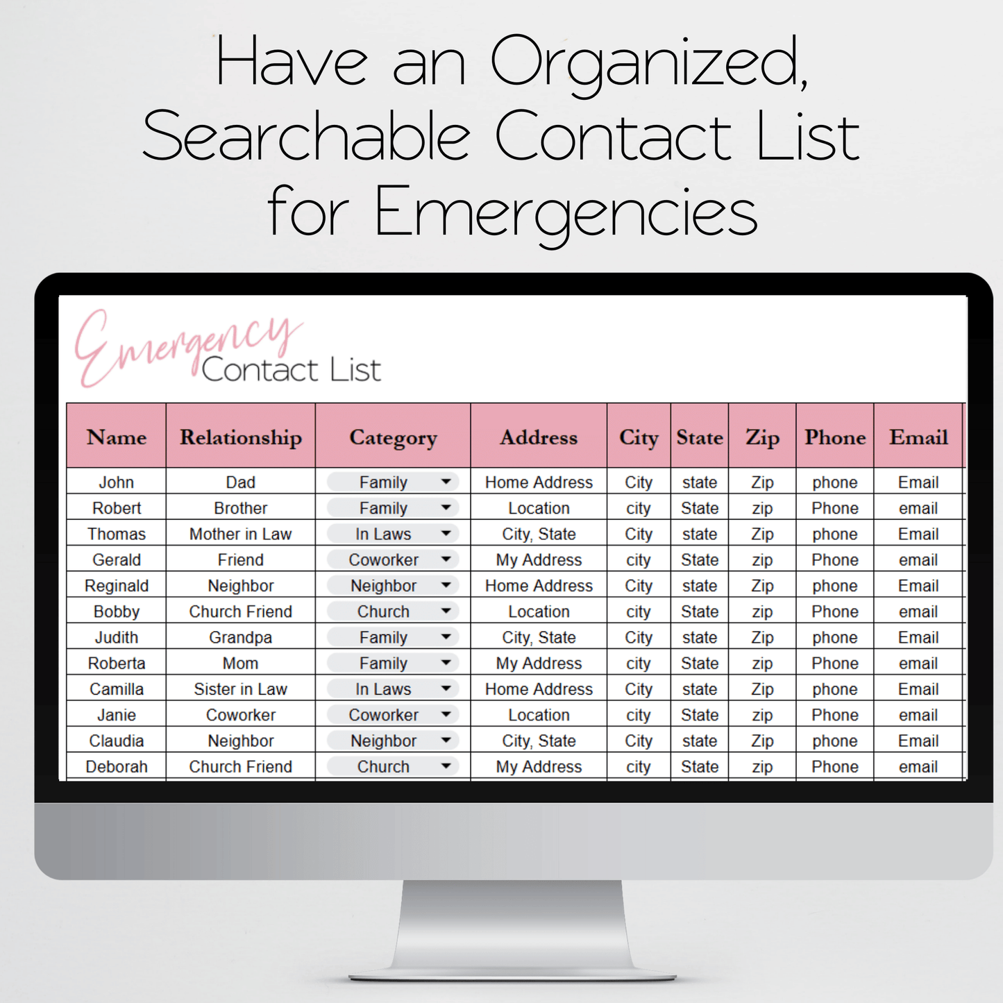 Emergency Contact List Template Google Sheets and Excel Spreadsheet Template