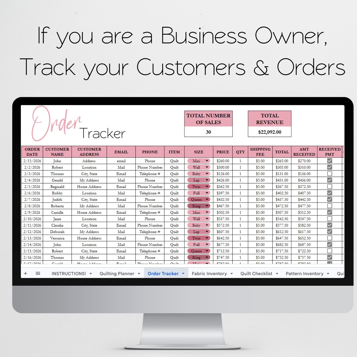 Quilt Planner Template Google Sheet and Excel Spreadsheet