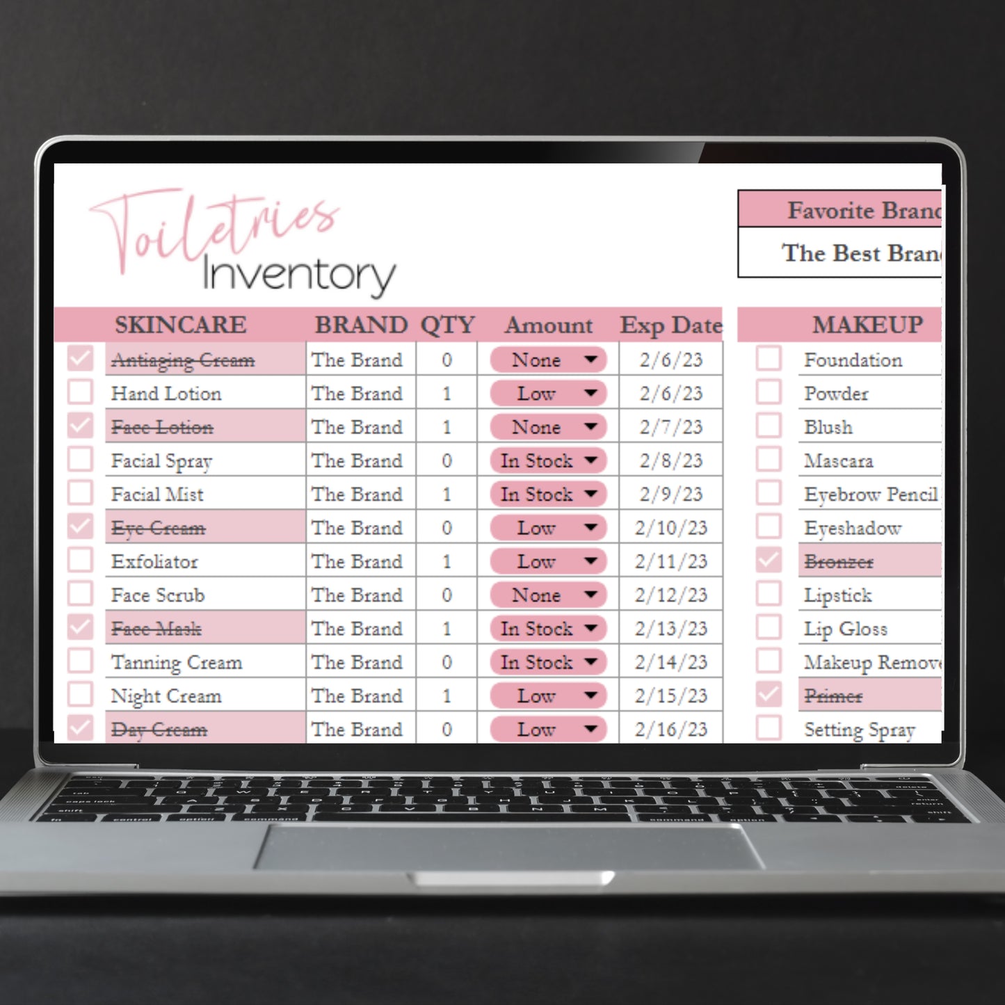 Toiletries Inventory Tracker Template Google Sheets and Excel Spreadsheet