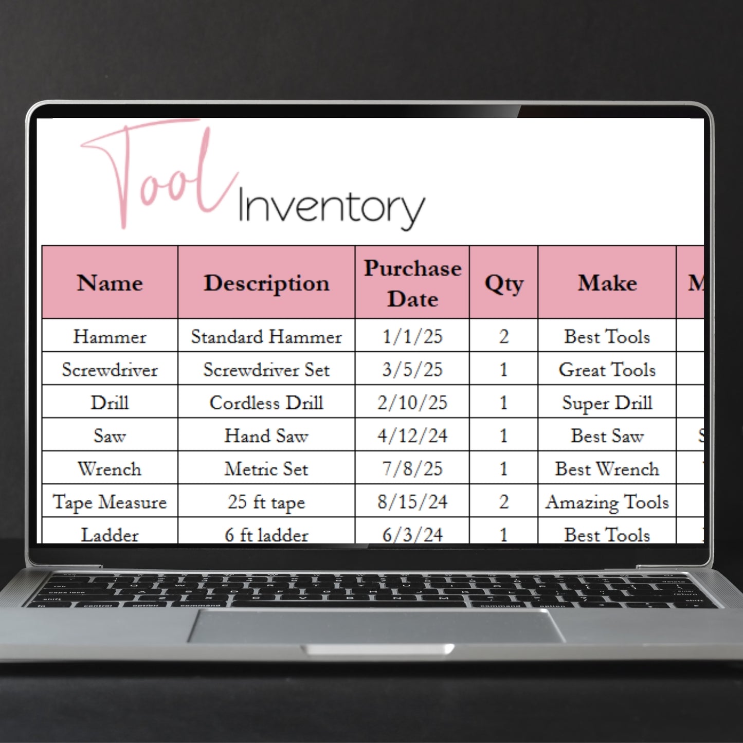 Tool Inventory Template for Google Sheets and Excel Spreadsheet