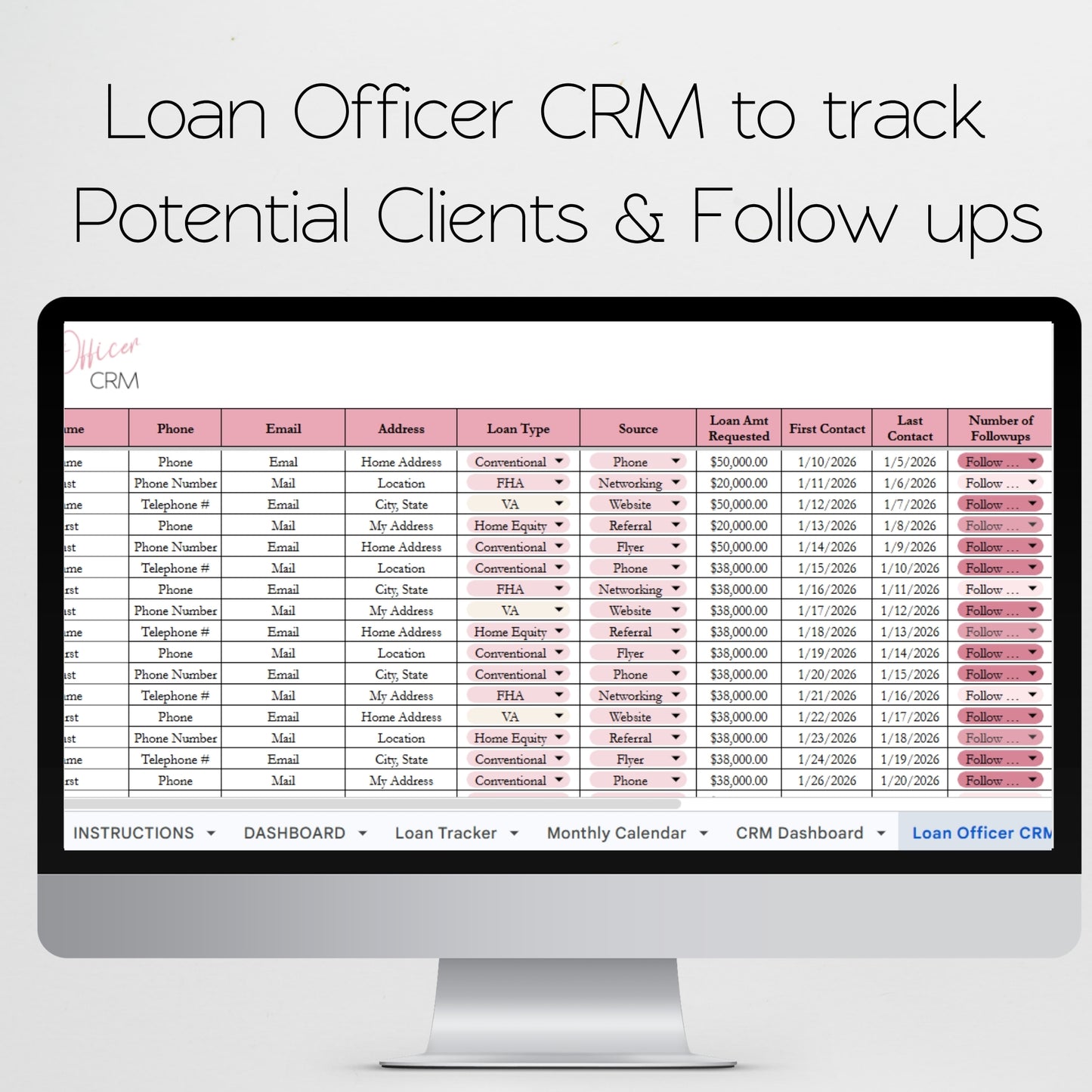 Loan Officer Template Spreadsheet Bundle Google Sheet and Excel Spreadsheet