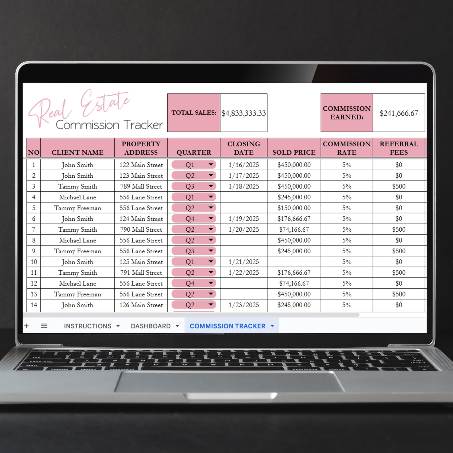 Real Estate Commission Tracker Google Sheet