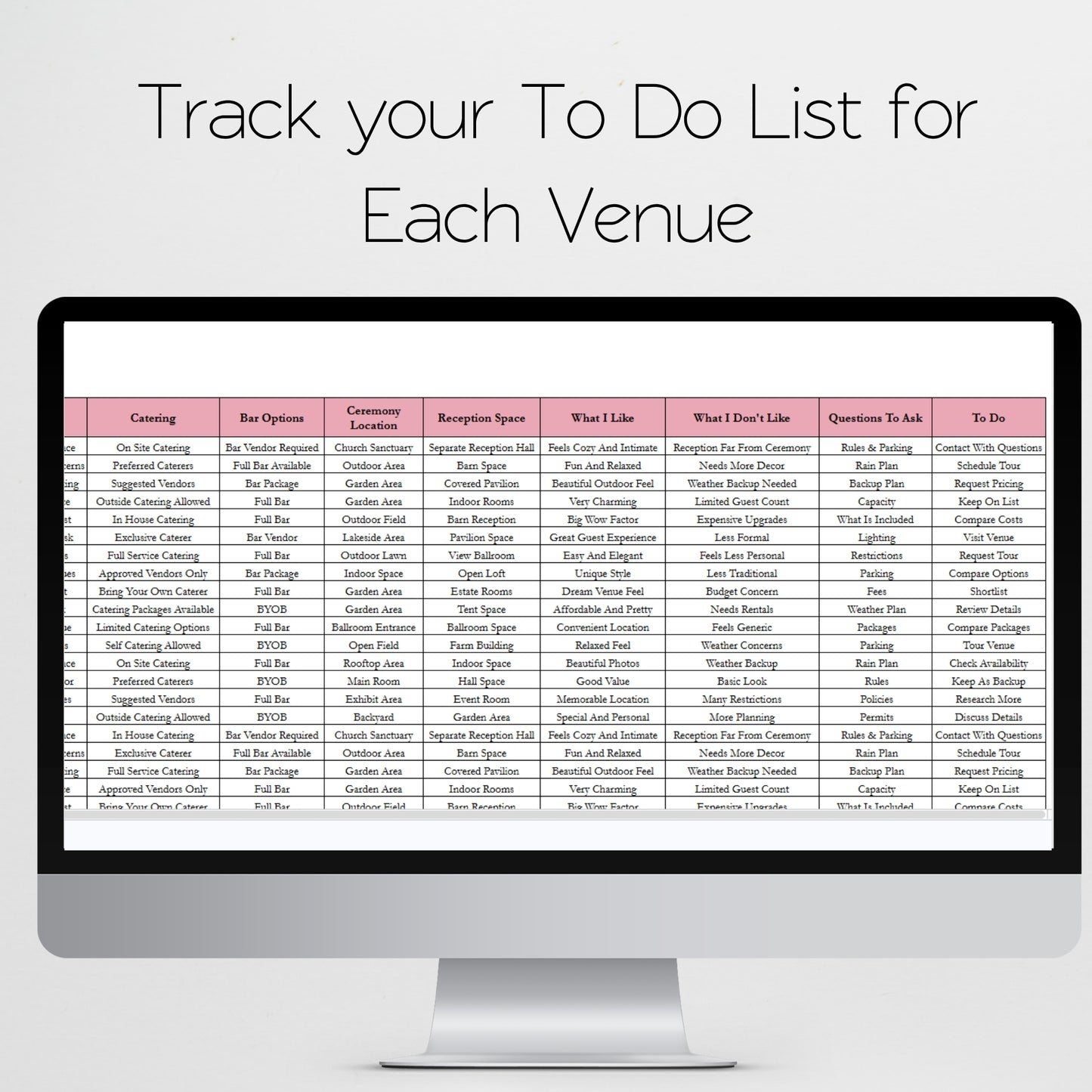 Wedding Venue Comparison Spreadsheet | Wedding Planning Google Sheets and Excel Spreadsheet Template for Brides & Wedding Planners