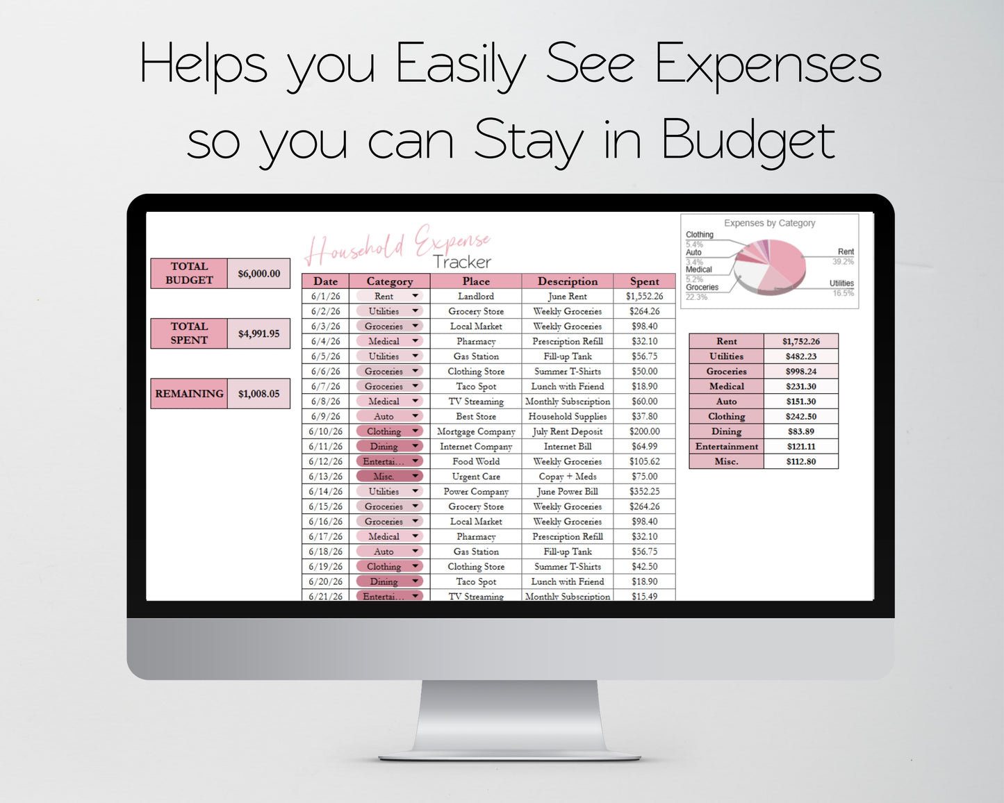 Household Expense Tracker Google Sheets and Excel Spreadsheet Template - Family, Couples Spending Tracker and Budget for Home Expenses