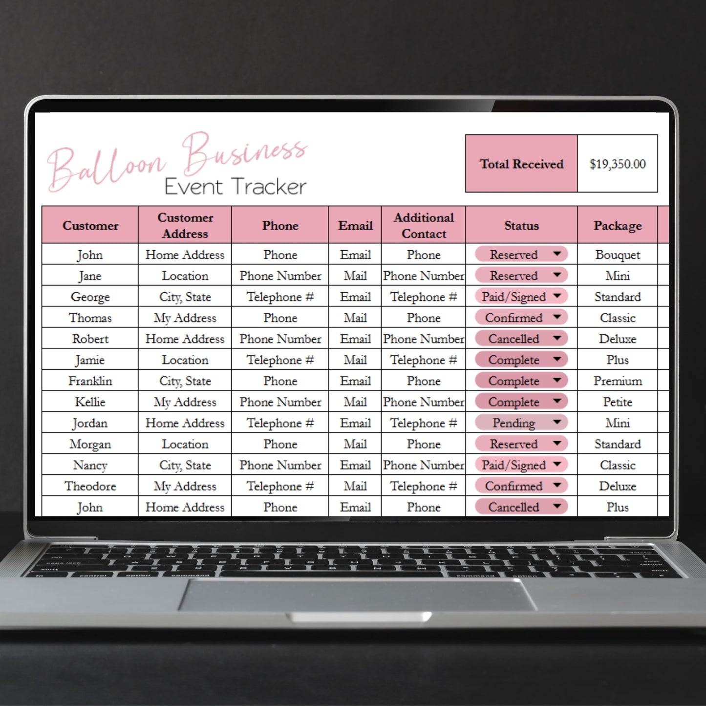 Balloon Party Planner Template - Business Event Tracker for Google Sheets and Excel Spreadsheet