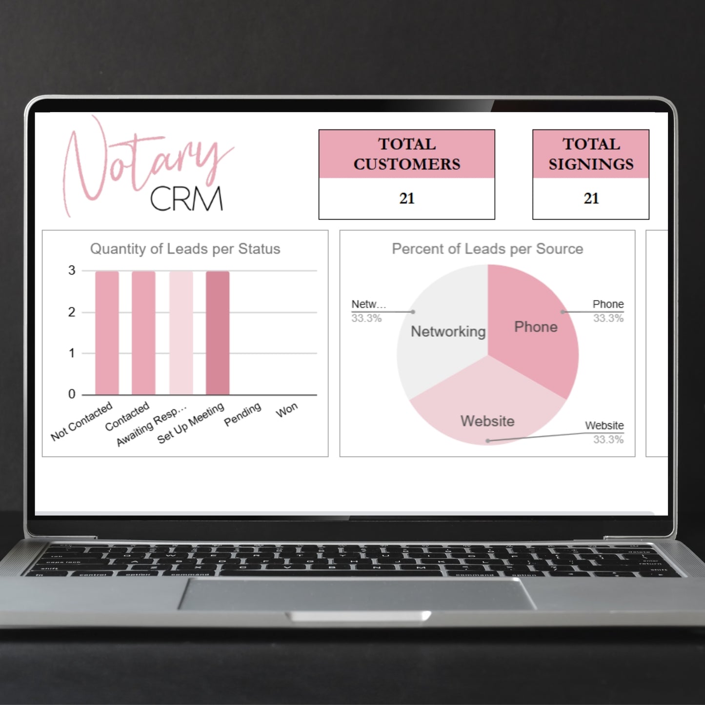Notary CRM Template for Google Sheets and Excel Spreadsheet: Lead Tracker