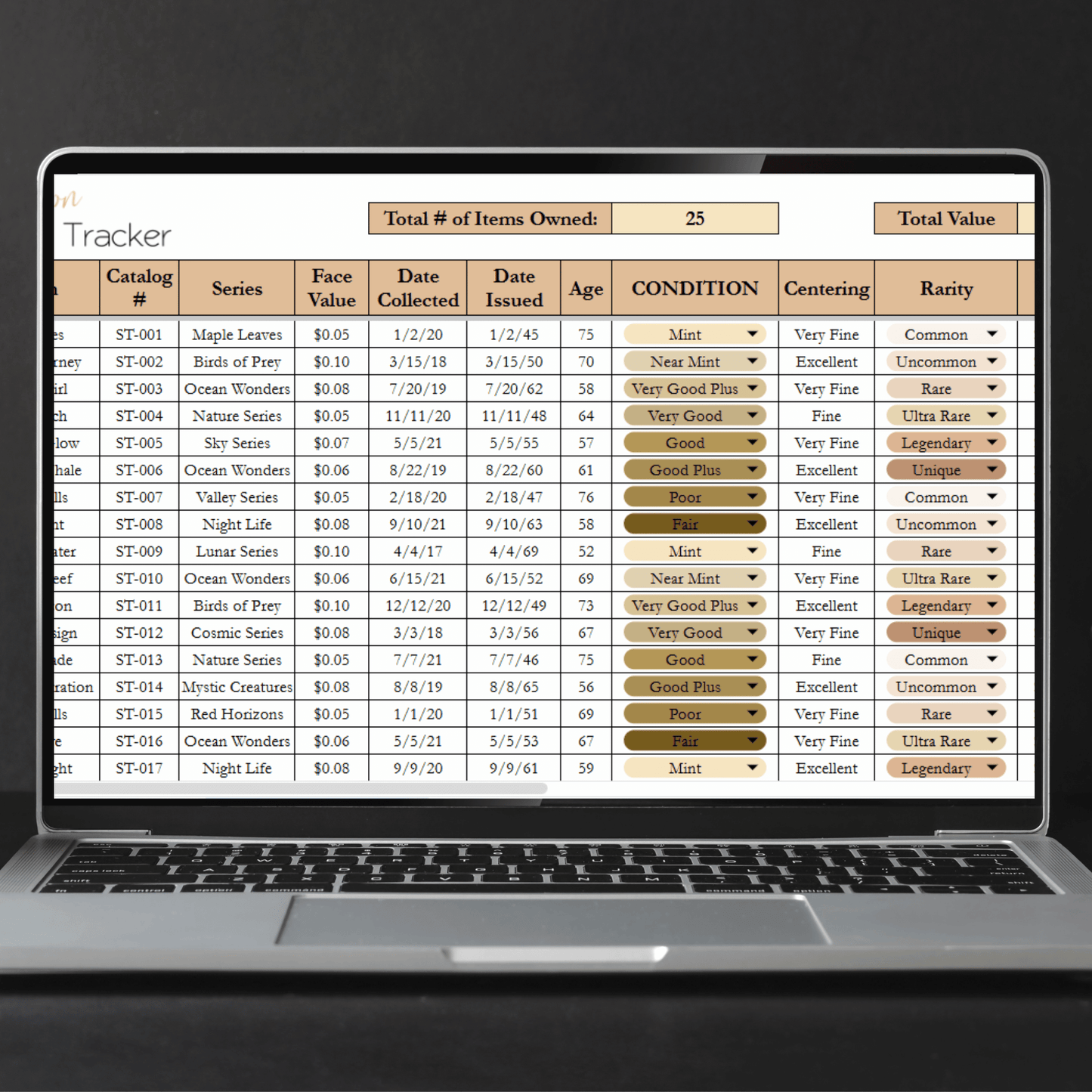 Stamp Collection Tracker Excel Spreadsheet and Google Sheets Template