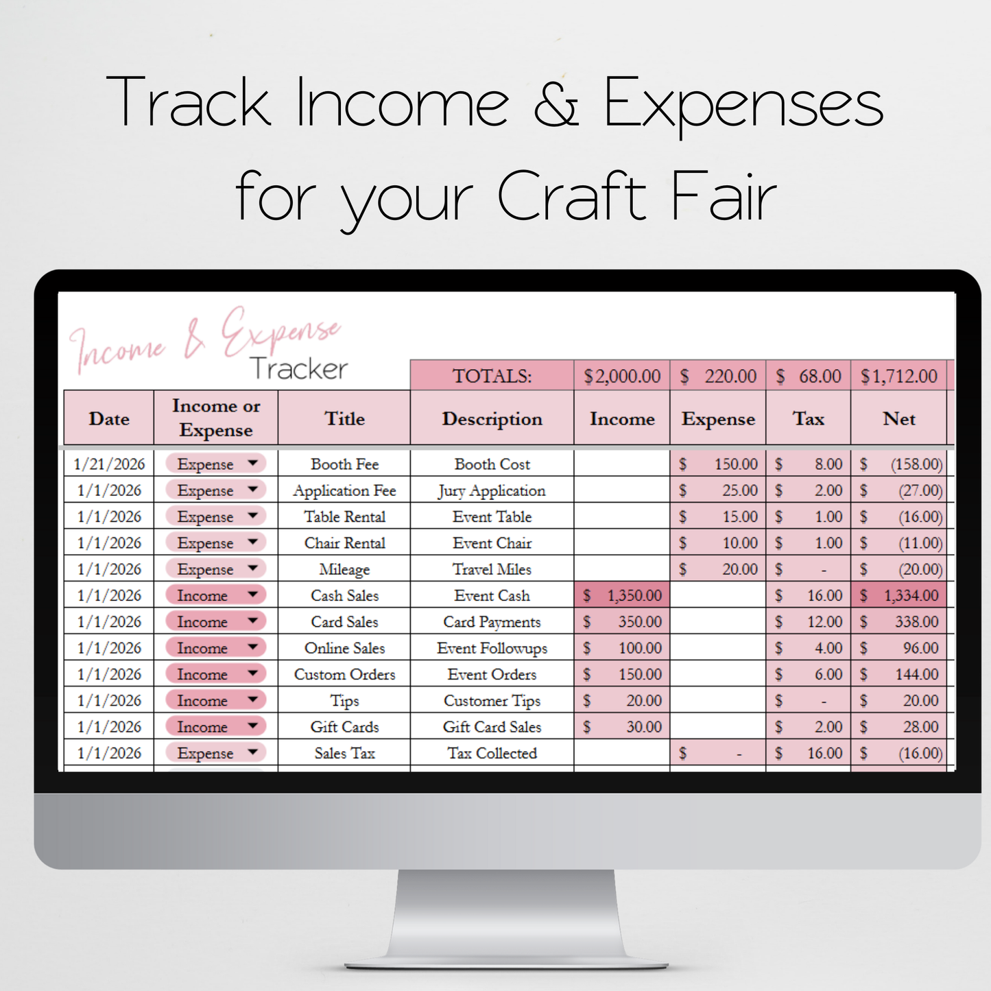 Craft Fair Tracker Template Bundle Google Sheets and Excel Spreadsheet