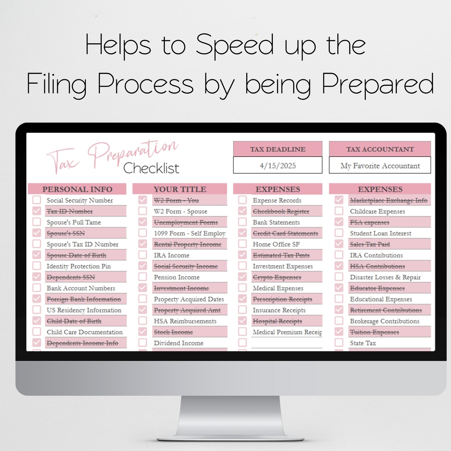Tax Prep Checklist Google Sheet and Excel Spreadsheet Template