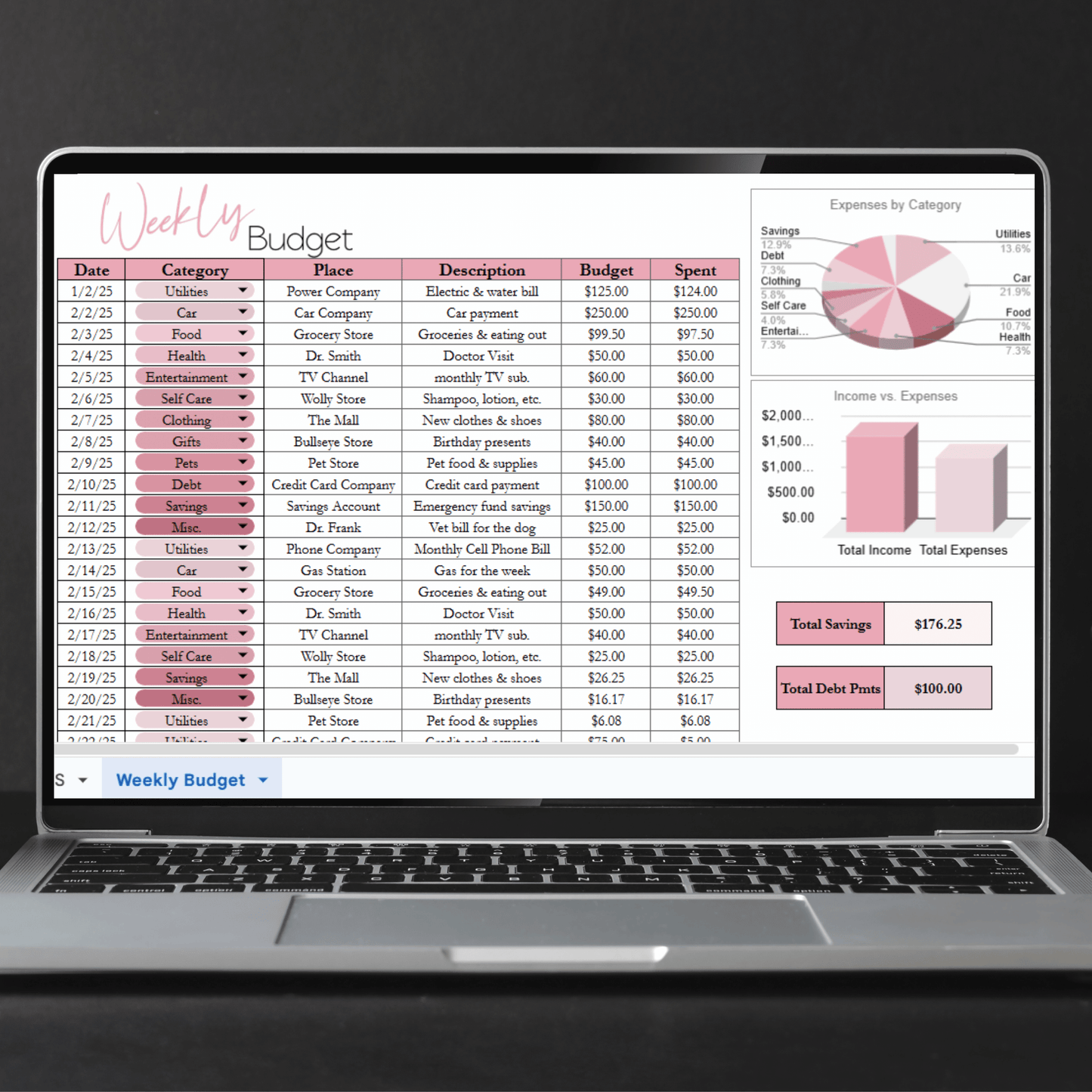 Weekly Budget Template Google Sheets and Excel Spreadsheet