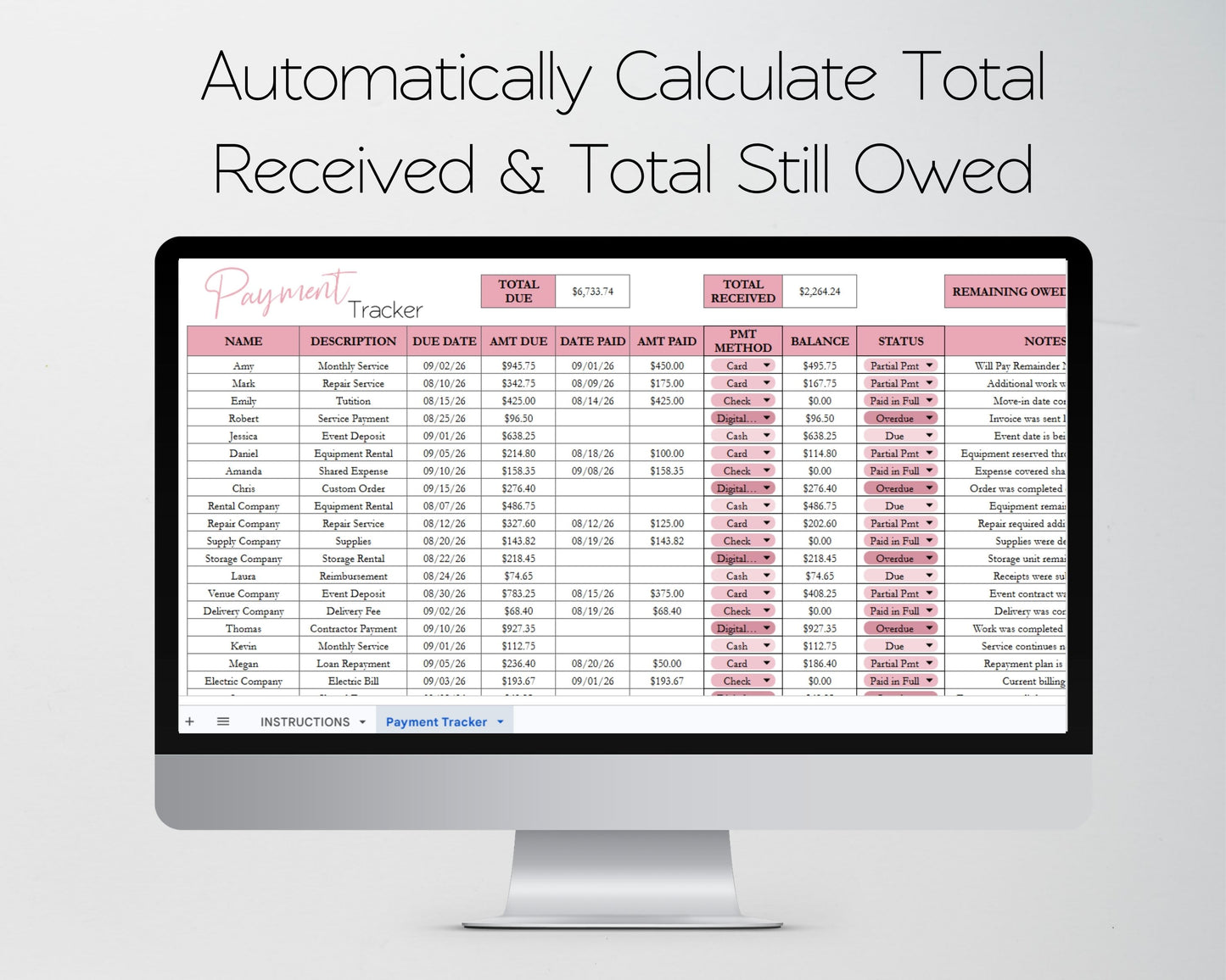 Payment Tracker Template Google Sheets Excel Spreadsheet