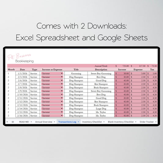 Pet Business Planner Bundle Google Sheet and Excel Spreadsheet