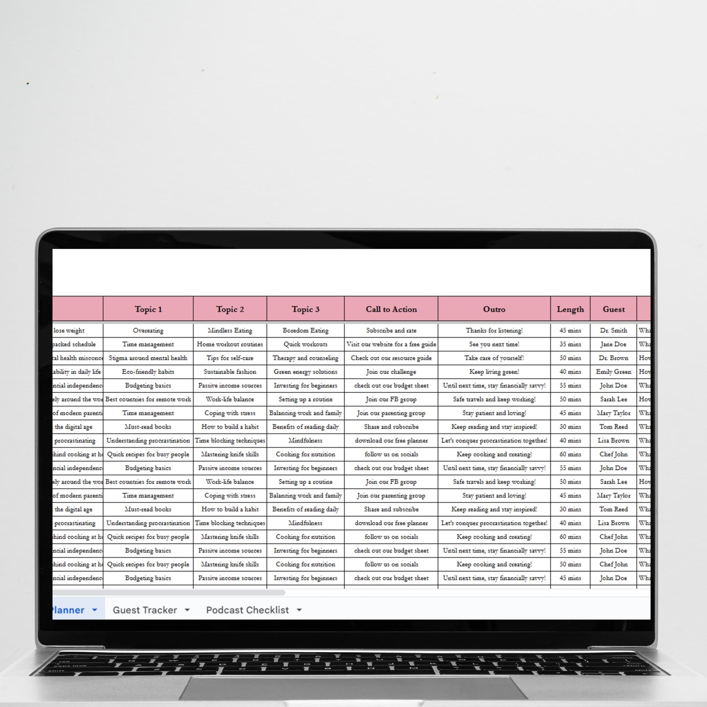 Podcast Planner Template Google Sheets