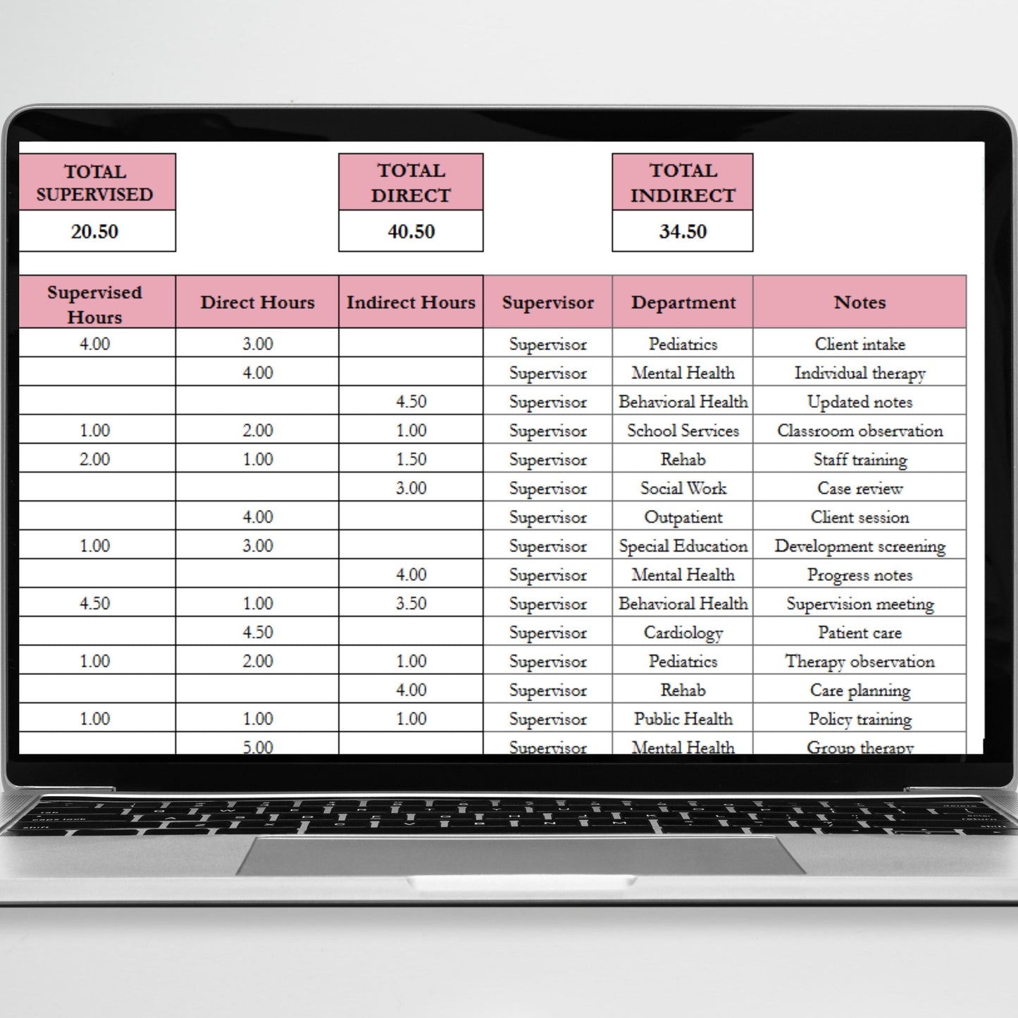Fieldwork Hours Tracker | Clinical Internship Practicum Externship Log Spreadsheet for SLP, OT, PT, MFT, LPC | Excel & Google Sheets Template
