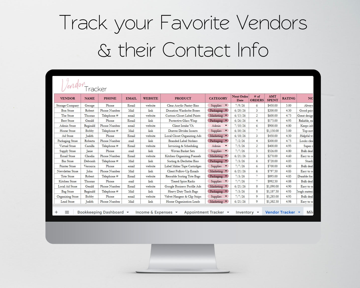 Organizing Business Spreadsheet Bundle | Google Sheets & Excel Spreadsheet for Professional Organizer
