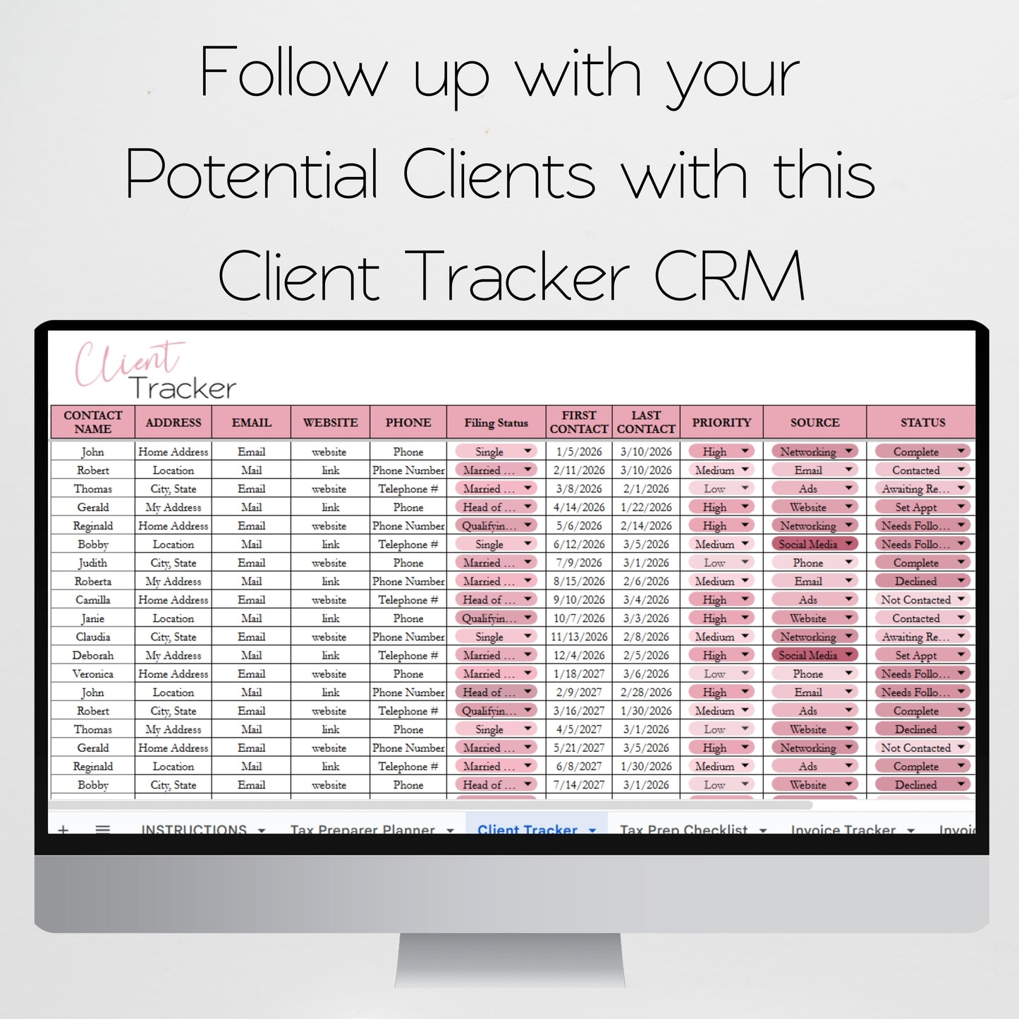 Tax Preparer Planner Template Bundle Google Sheet and Excel Spreadsheet - for EA, CPA, Tax Accountant Business Owners