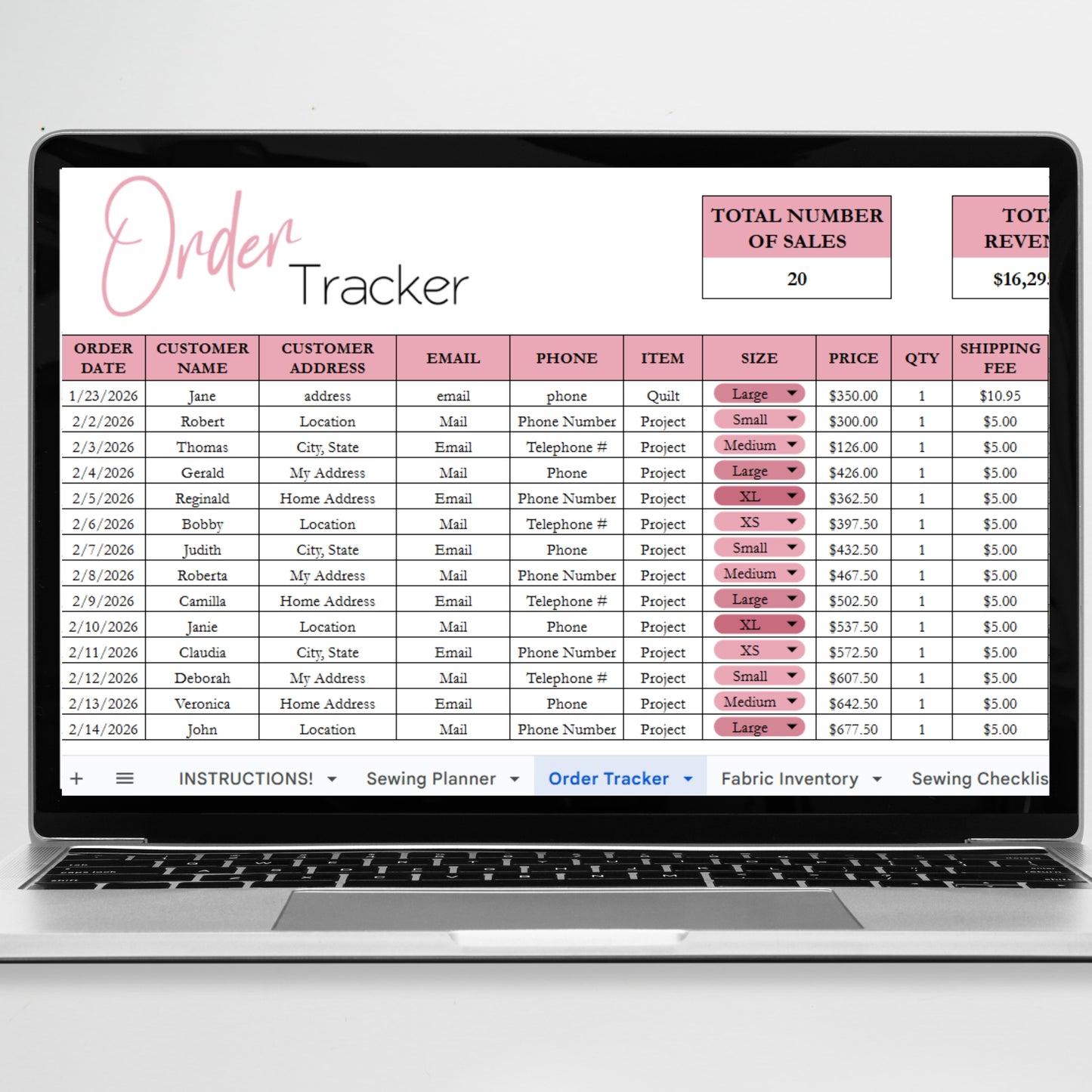 Sewing Planner Template Google Sheet and Excel Spreadsheet