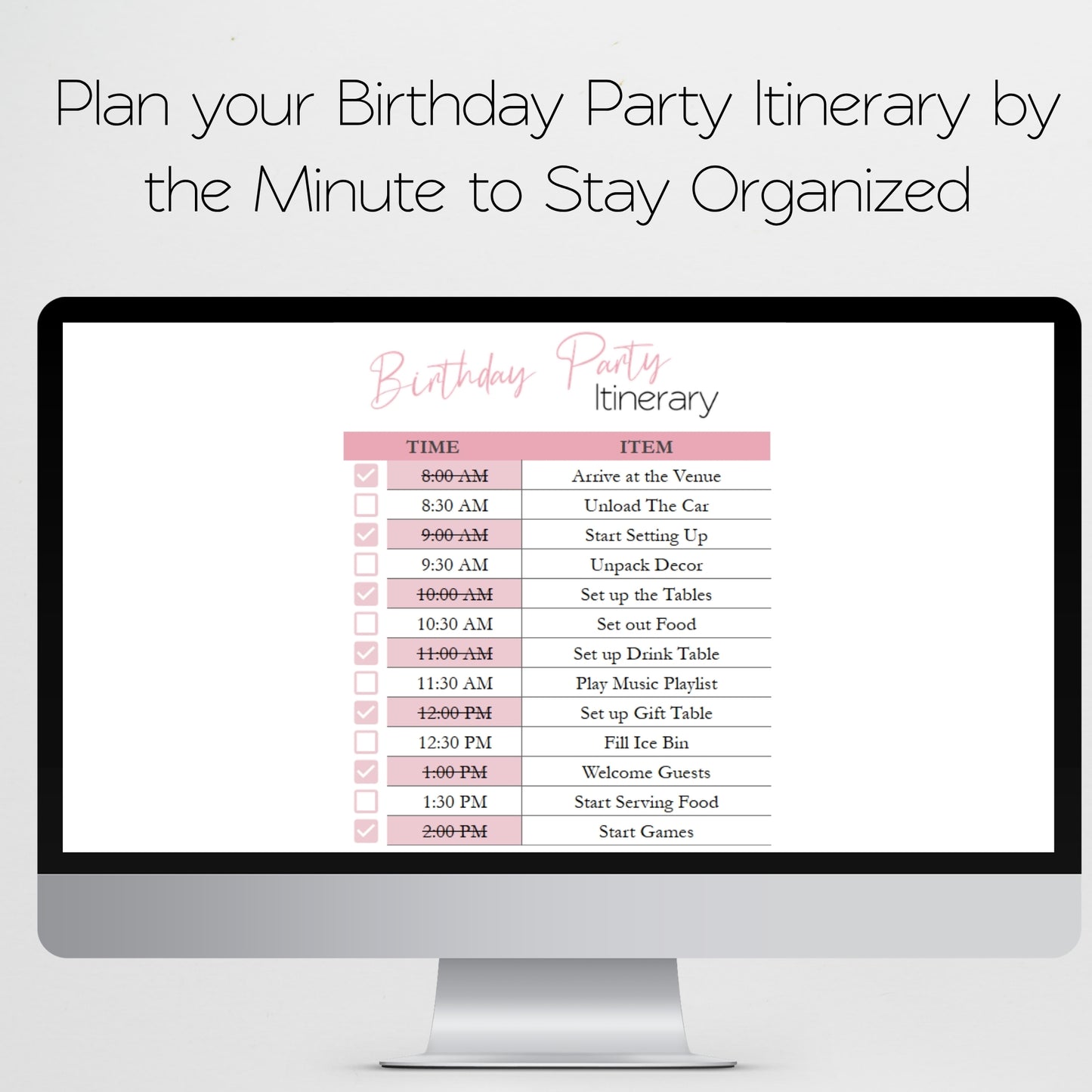 Birthday Party Planner Template Google Sheets and Excel Spreadsheet - Editable Organizer, Itinerary, Budget, Guest List,