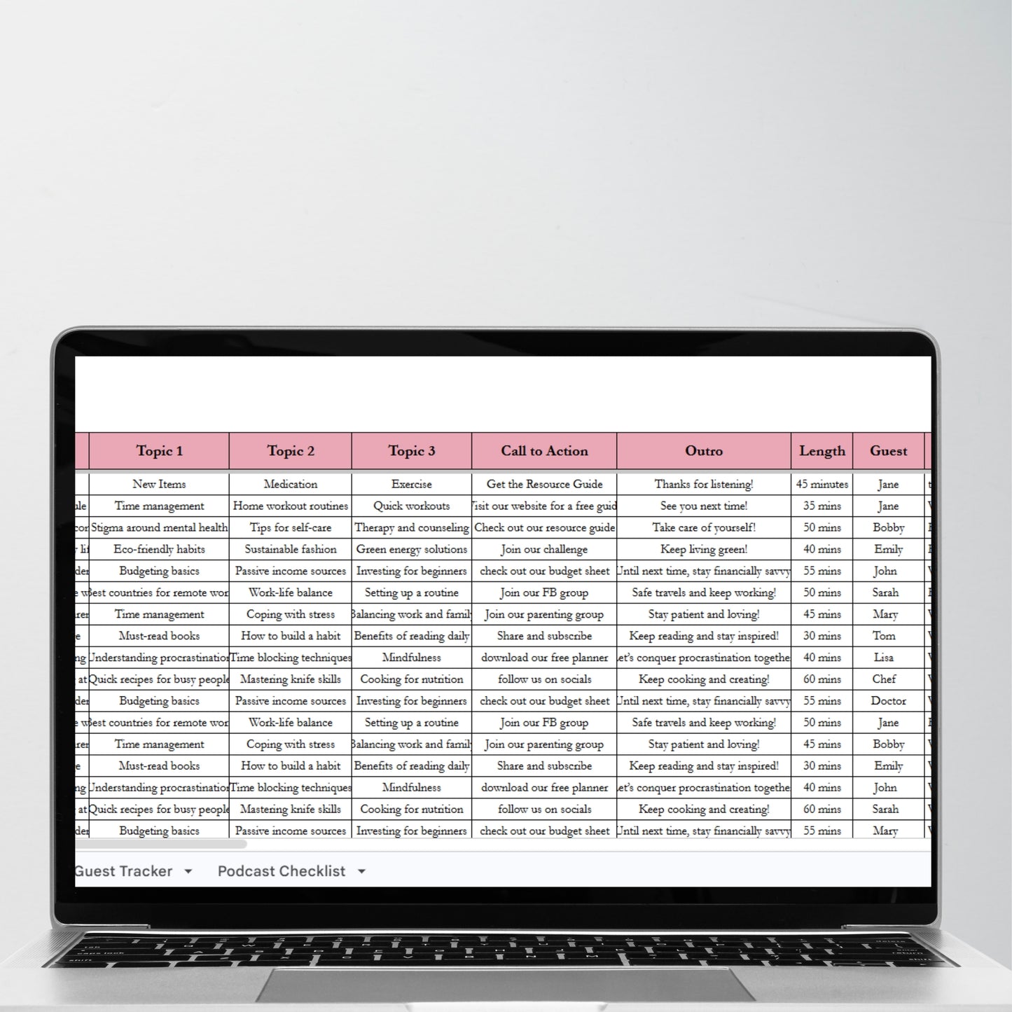 Podcast Planner Template Google Sheets
