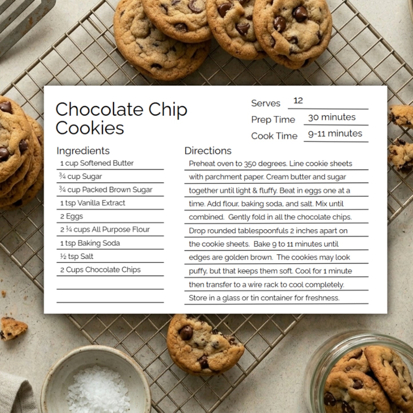Recipe Card Template - Editable Canva, Digital Download, Minimalist - Comes in 3 Sizes 3 x 5, 4 x 6, Letter