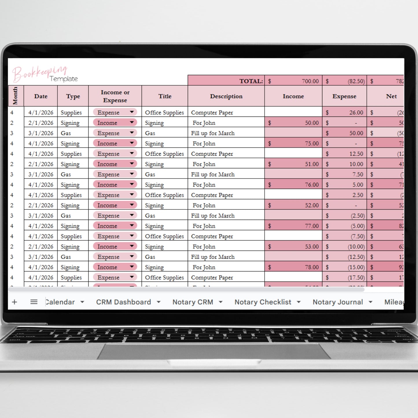 Notary Business Template Spreadsheet Bundle, Templates for Mobile Notary Public and Loan Signing Agent