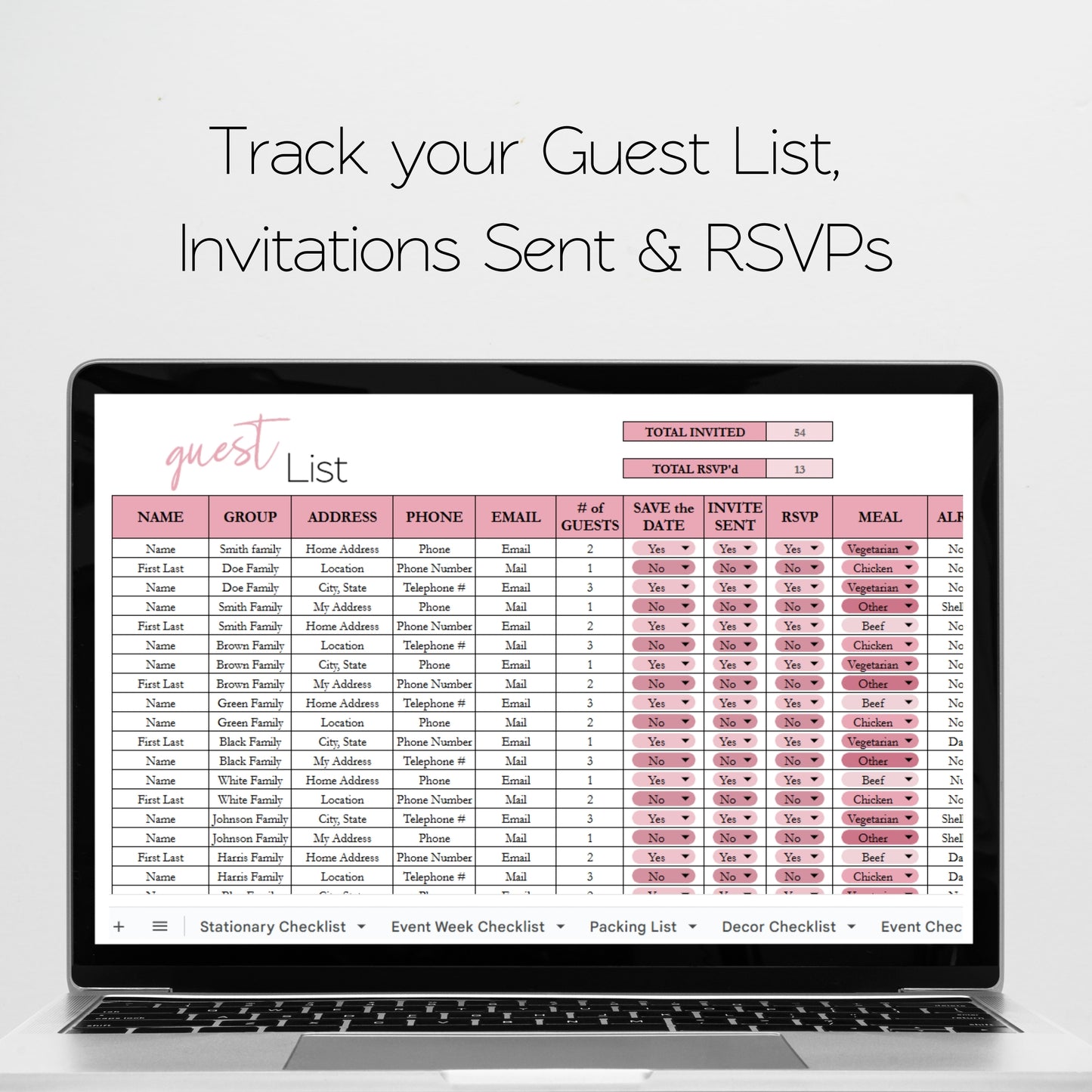 Event Planner Template for Google Sheets and Excel Spreadsheet