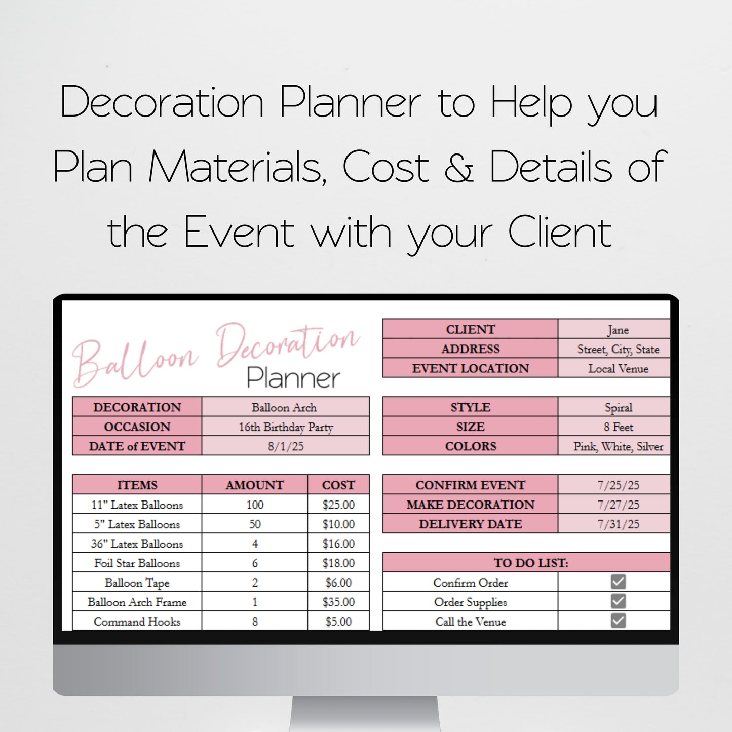 Balloon Business Template Bundle Google Sheet and Excel Spreadsheet