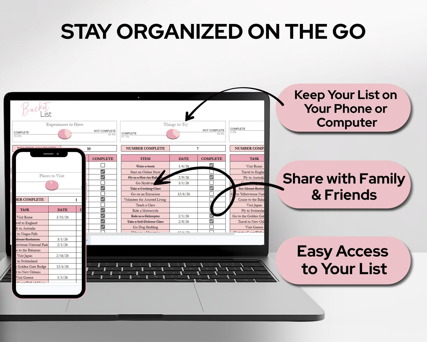 Bucket List Planner Spreadsheet Template for Google Sheets & Excel | Travel & Life Goals