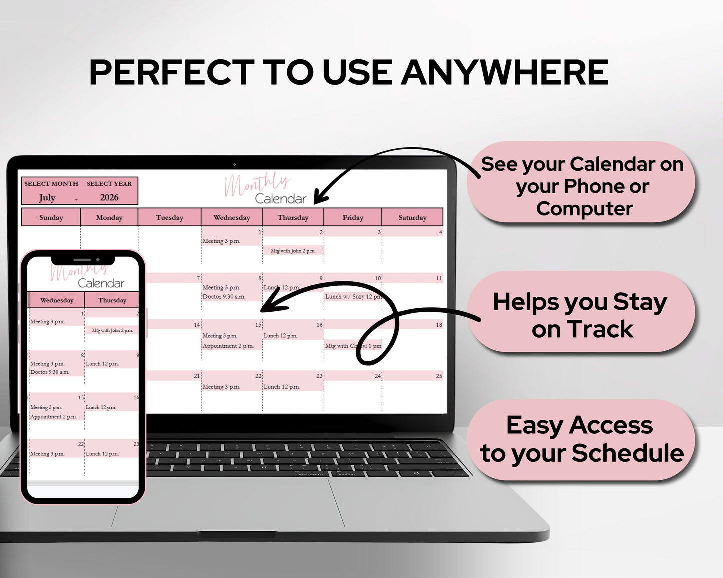 Google Sheets Monthly Calendar | Digital Planner Template with Recurring Weekly Schedule - Google Sheet and Excel Spreadsheet Template