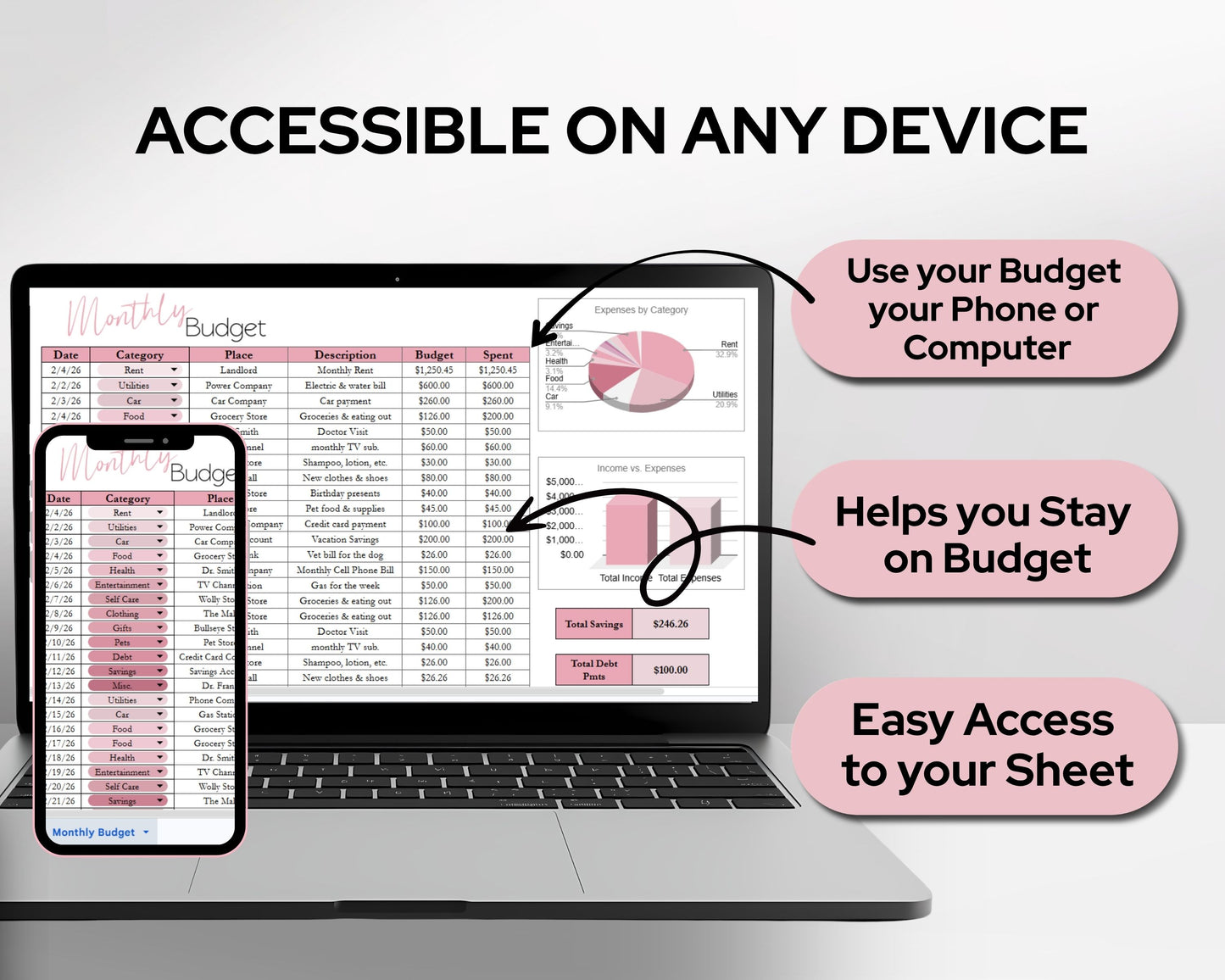 Simple Monthly Budget Template | Google Sheets & Excel Template - Premium Version