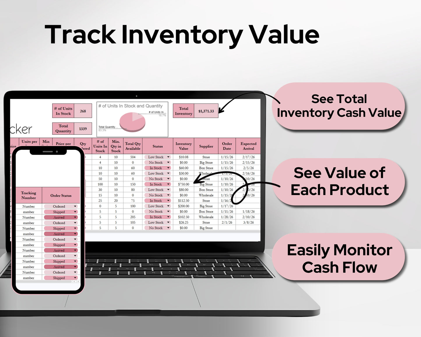 Inventory Tracker Spreadsheet | Inventory Management Template with Stock, Supplier & Purchase Order Tracking for Small Business