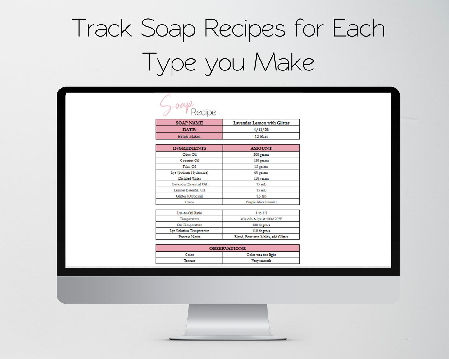 Soap Making Business Template Bundle Google Sheet and Excel Spreadsheet