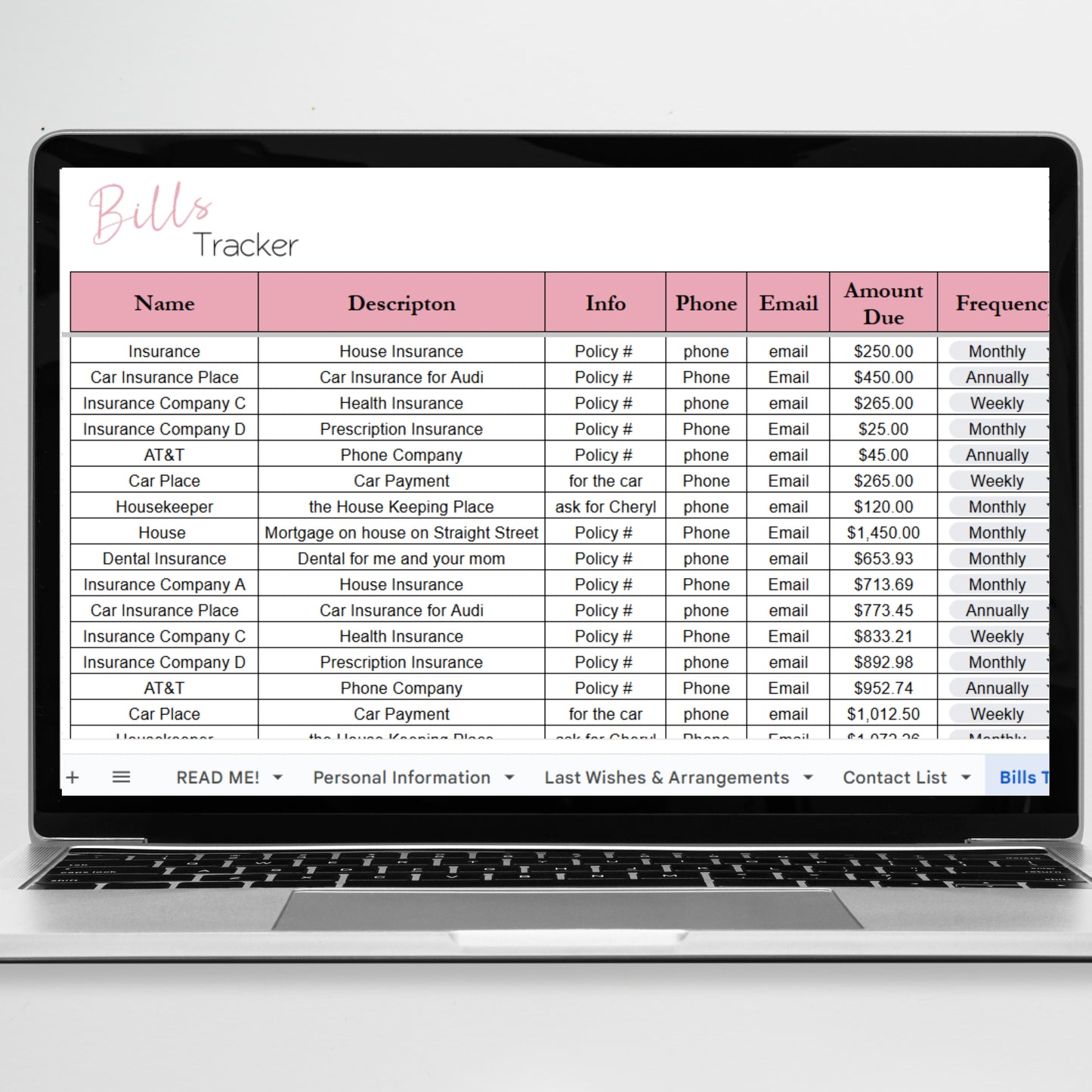 End of Life Planner Google Sheet Template, Death Planner