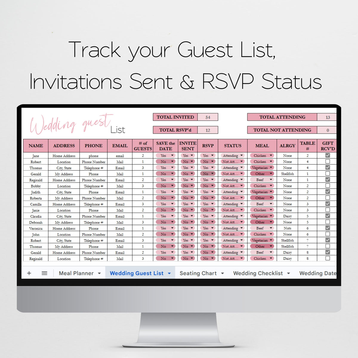 Wedding Planner Spreadsheet Template Google Sheets and Excel | Digital Wedding Organizer Brides & Wedding Coordinators