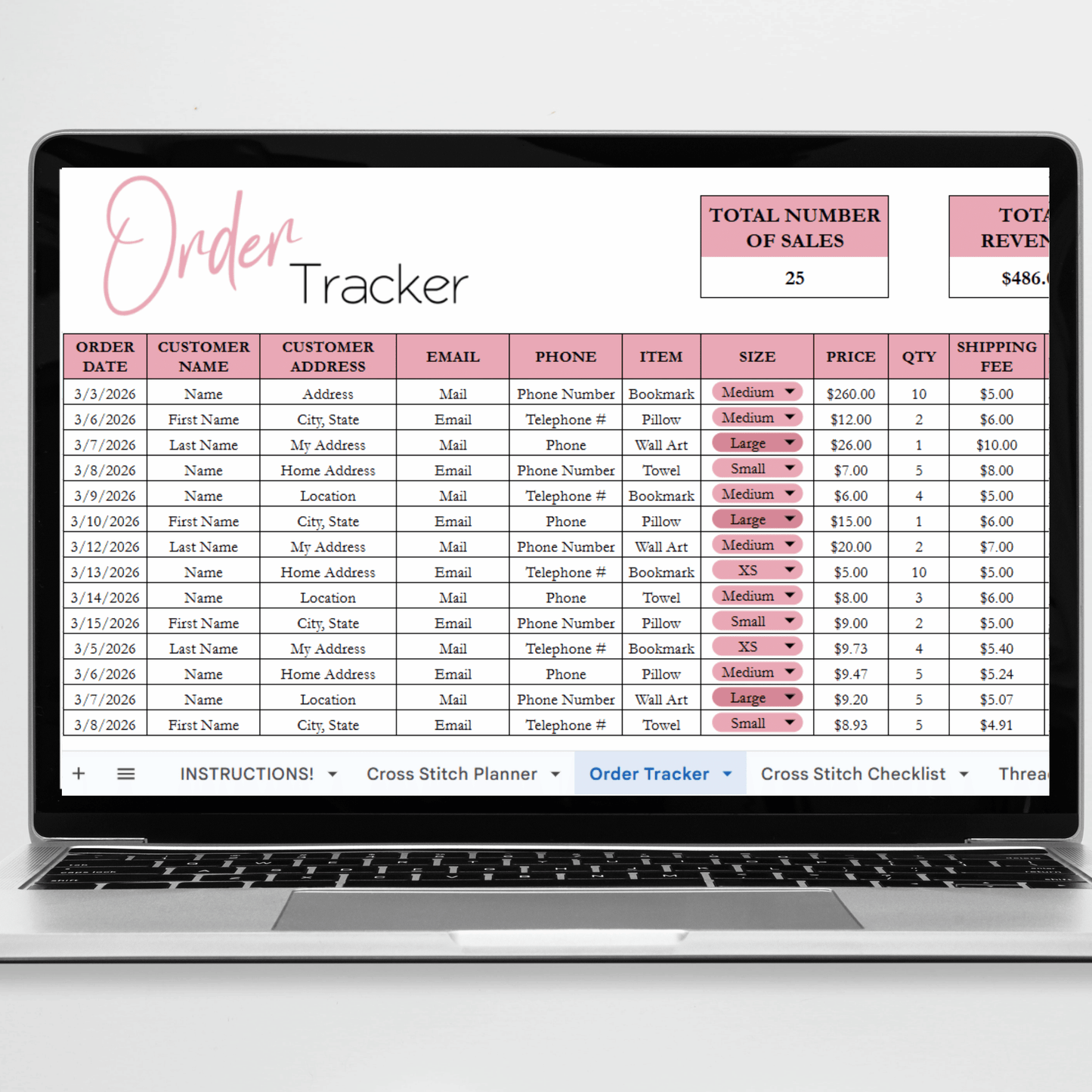 Cross Stitch Planner Template Google Sheet and Excel Spreadsheet