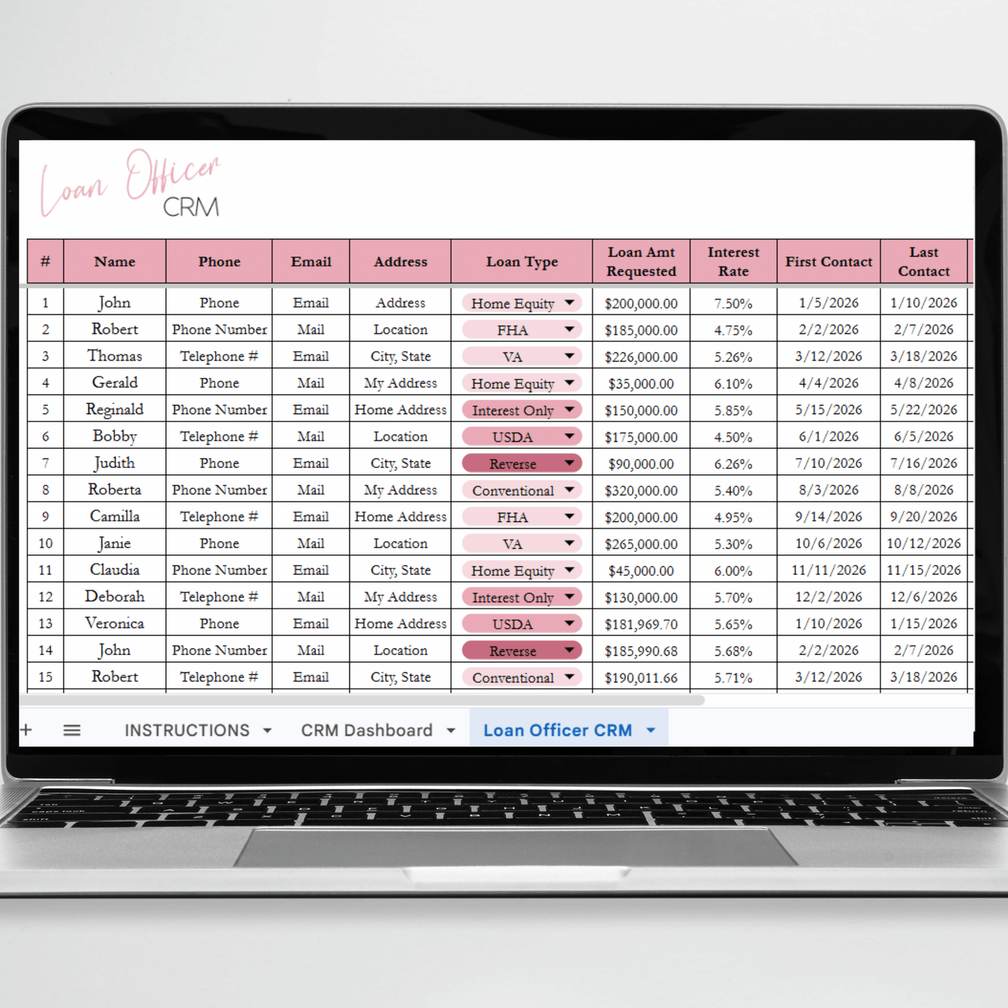 Loan Officer CRM Lead Tracker Template Google Sheets and Excel Spreadsheet