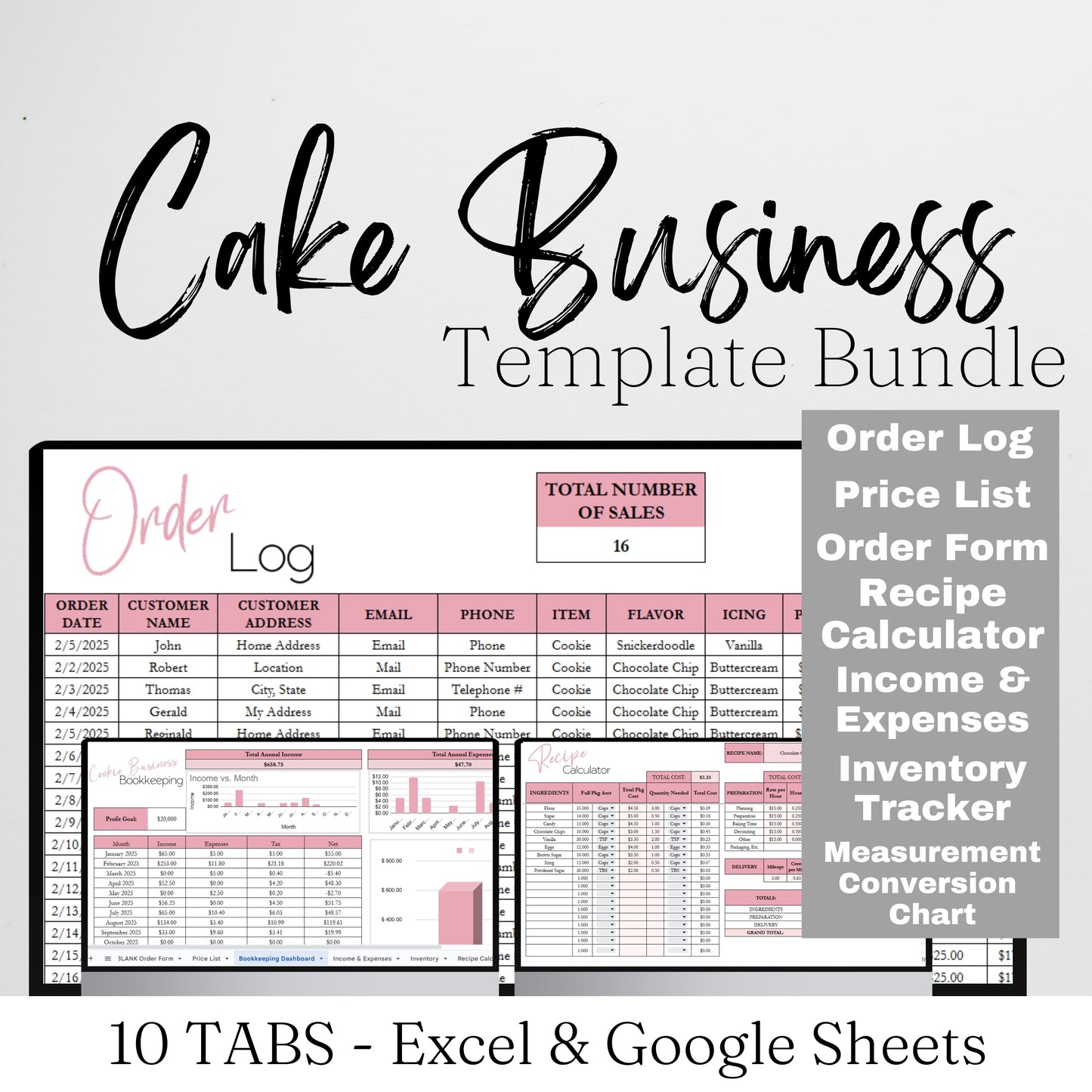 Cake Business Template Bundle Google Sheet and Excel Spreadsheet