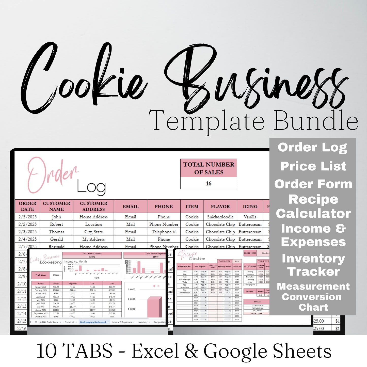 Cookie Business Template Bundle Google Sheet and Excel Spreadsheet
