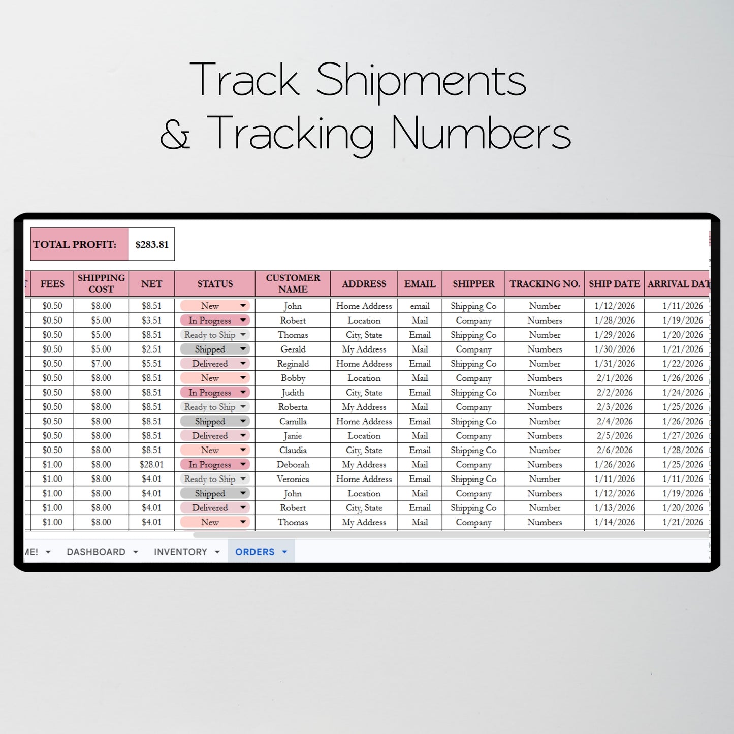 Tumbler Inventory Tracker Google Sheets and Excel Spreadsheet