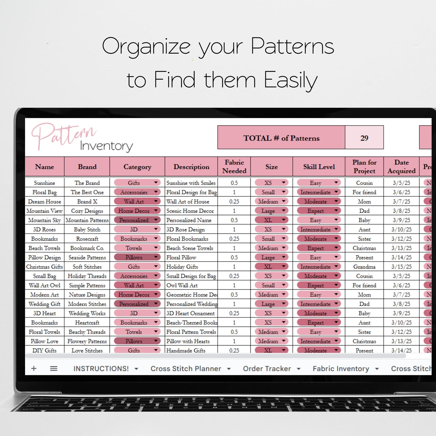Cross Stitch Planner Template Google Sheet and Excel Spreadsheet
