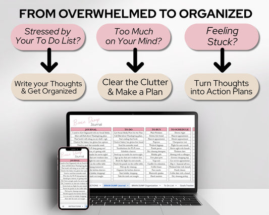 Brain Dump Planner Spreadsheet | Productivity Organizer, Task Tracker & Goal Planning Template