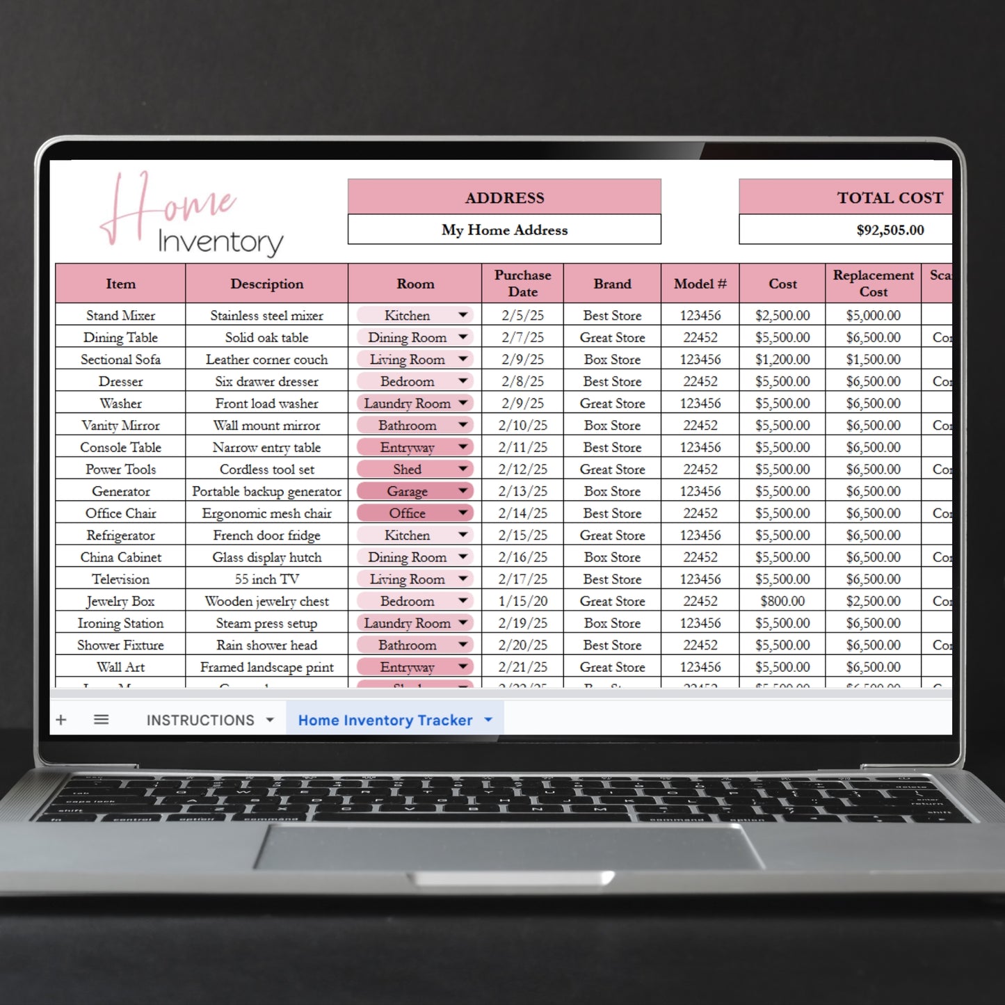 Home Inventory Checklist Template Google Sheets Excel Spreadsheet