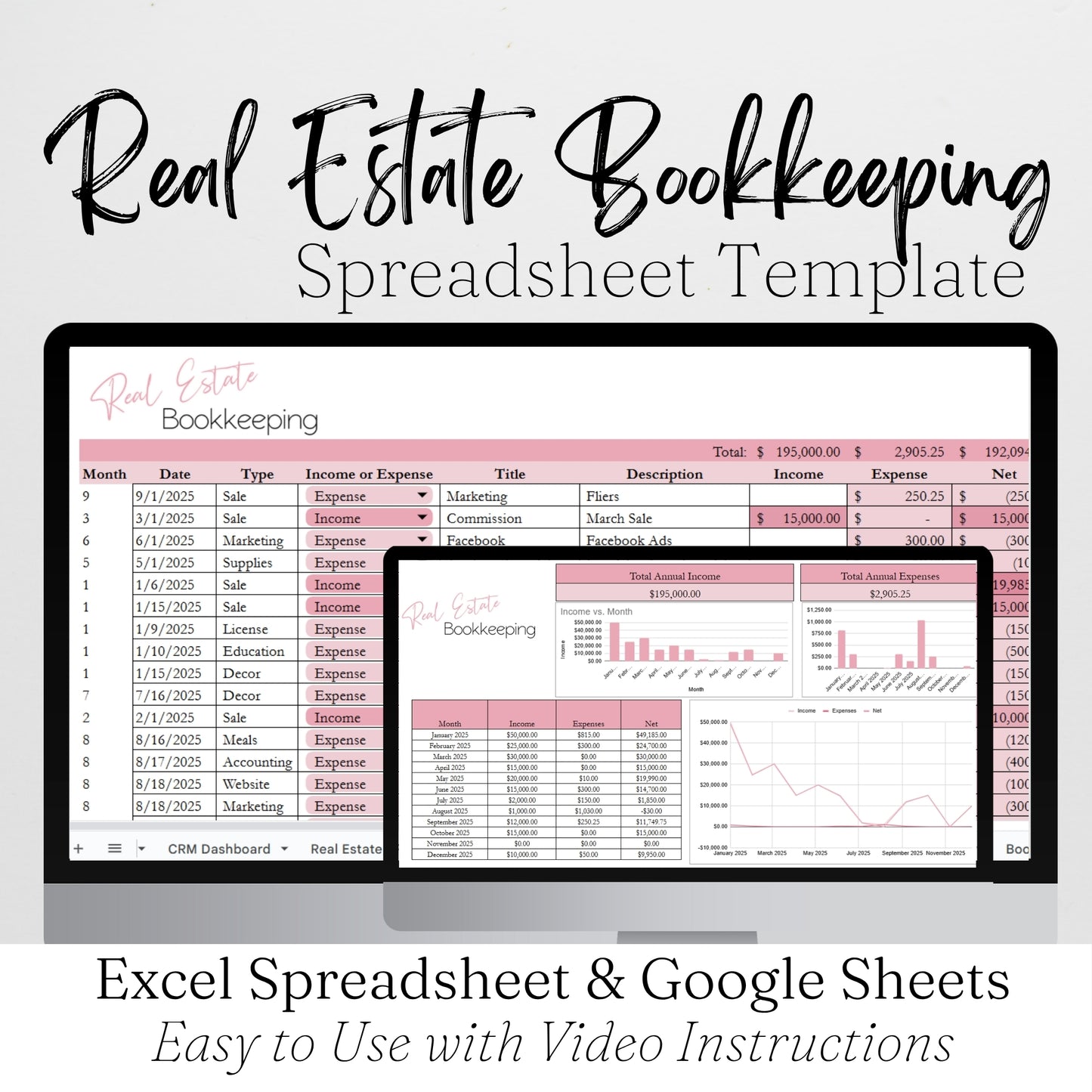 Real Estate Bookkeeping Template Google Sheets Excel Spreadsheet