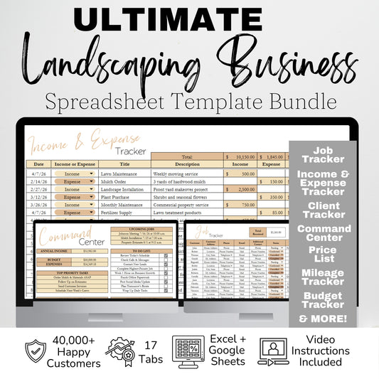 Landscaping Business Planner | Google Sheets & Excel Spreadsheet Template for Lawn Care, Landscaping & Outdoor Service Businesses