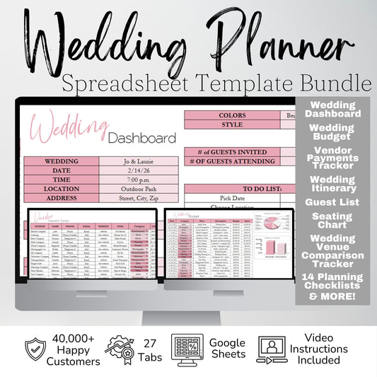 Wedding Planner Spreadsheet Template Google Sheets and Excel | Digital Wedding Organizer Brides & Wedding Coordinators