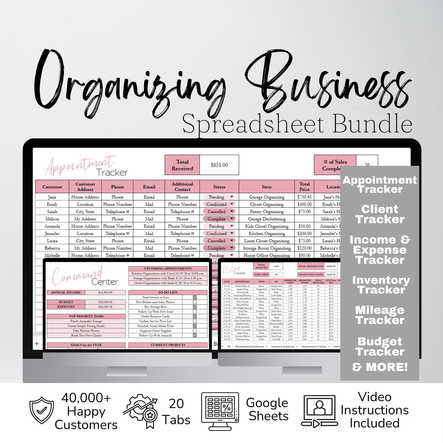 Organizing Business Spreadsheet Bundle | Google Sheets & Excel Spreadsheet for Professional Organizer