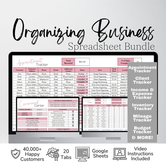 Organizing Business Spreadsheet Bundle | Google Sheets & Excel Spreadsheet for Professional Organizer