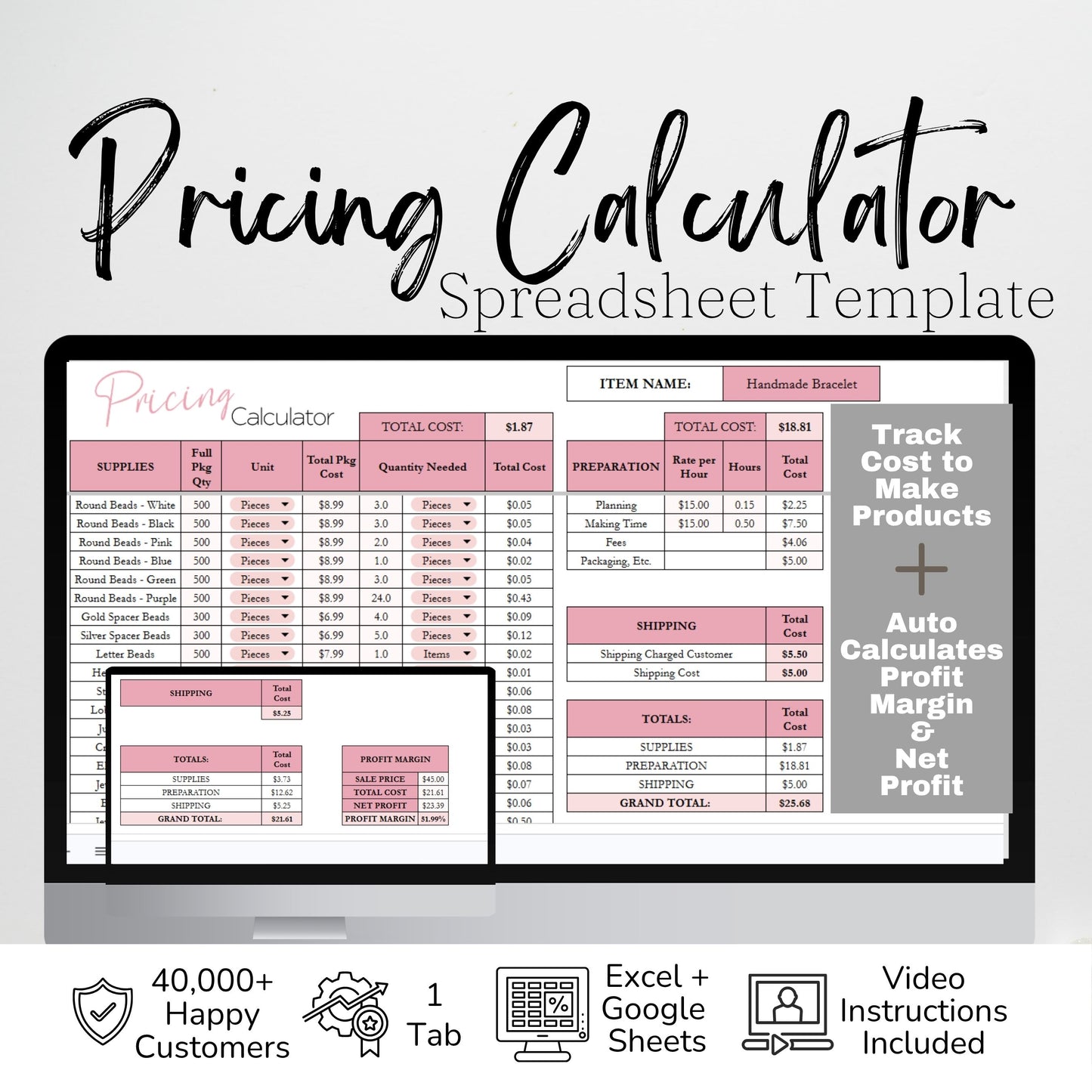 Pricing Calculator Spreadsheet | Google Sheets & Excel Business Template | Easily Price your Products & Know Profit Margin