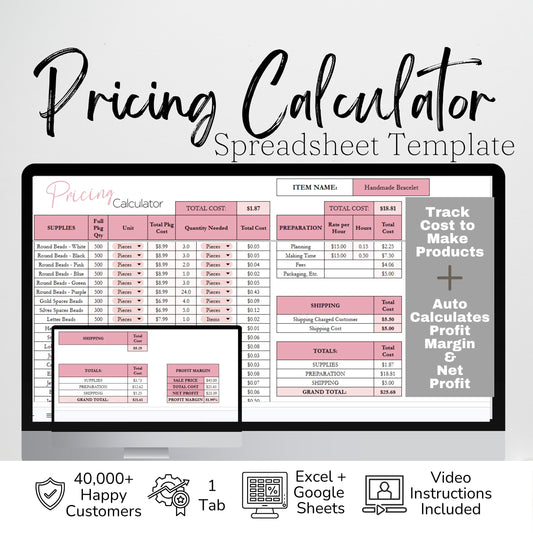 Pricing Calculator Spreadsheet | Google Sheets & Excel Business Template | Easily Price your Products & Know Profit Margin