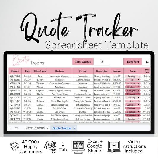 Quote Tracker Template | Estimate & Bid Tracker Spreadsheet Google Sheets & Excel
